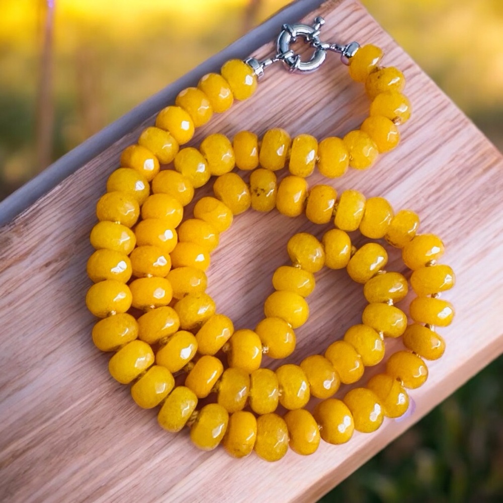 Sunny Yellow Necklace with Smooth Beads and Natural Shape